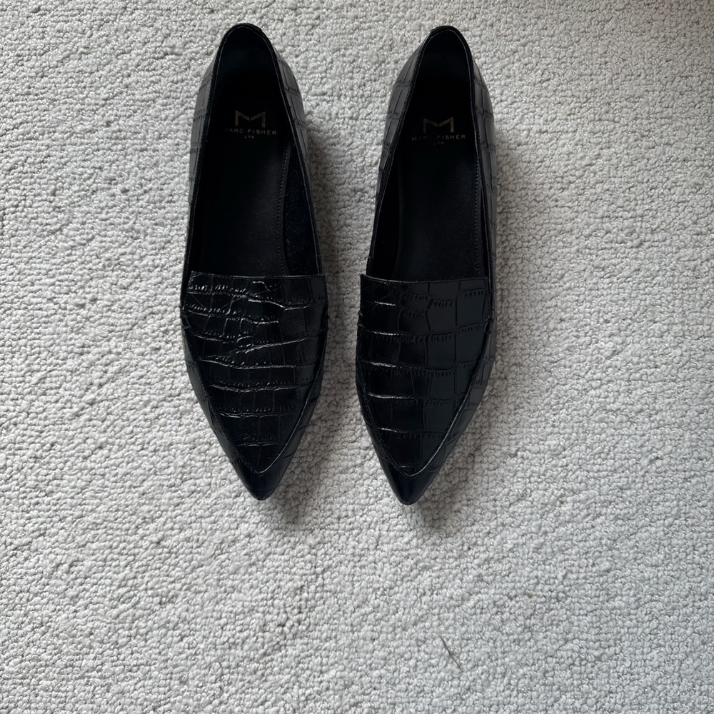 Marc Fisher LTD - Zurri Pointed Toe Black Croc-Embossed Flats